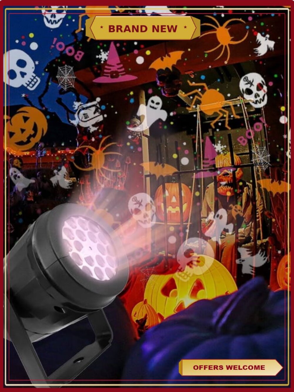 Halloween Projector Lights 360 Rotation Laser Projector 16 Patterns Indoor